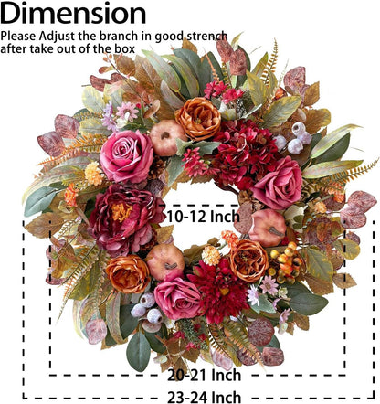 24 Inch Fall Floral Front Door Wreath Farmhouse Harvest Decor