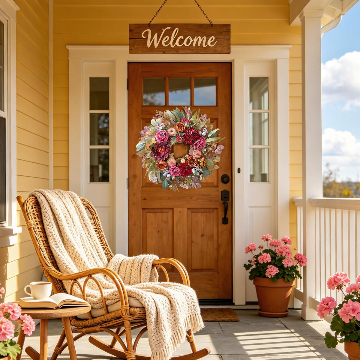 24 Inch Fall Floral Front Door Wreath Farmhouse Harvest Decor