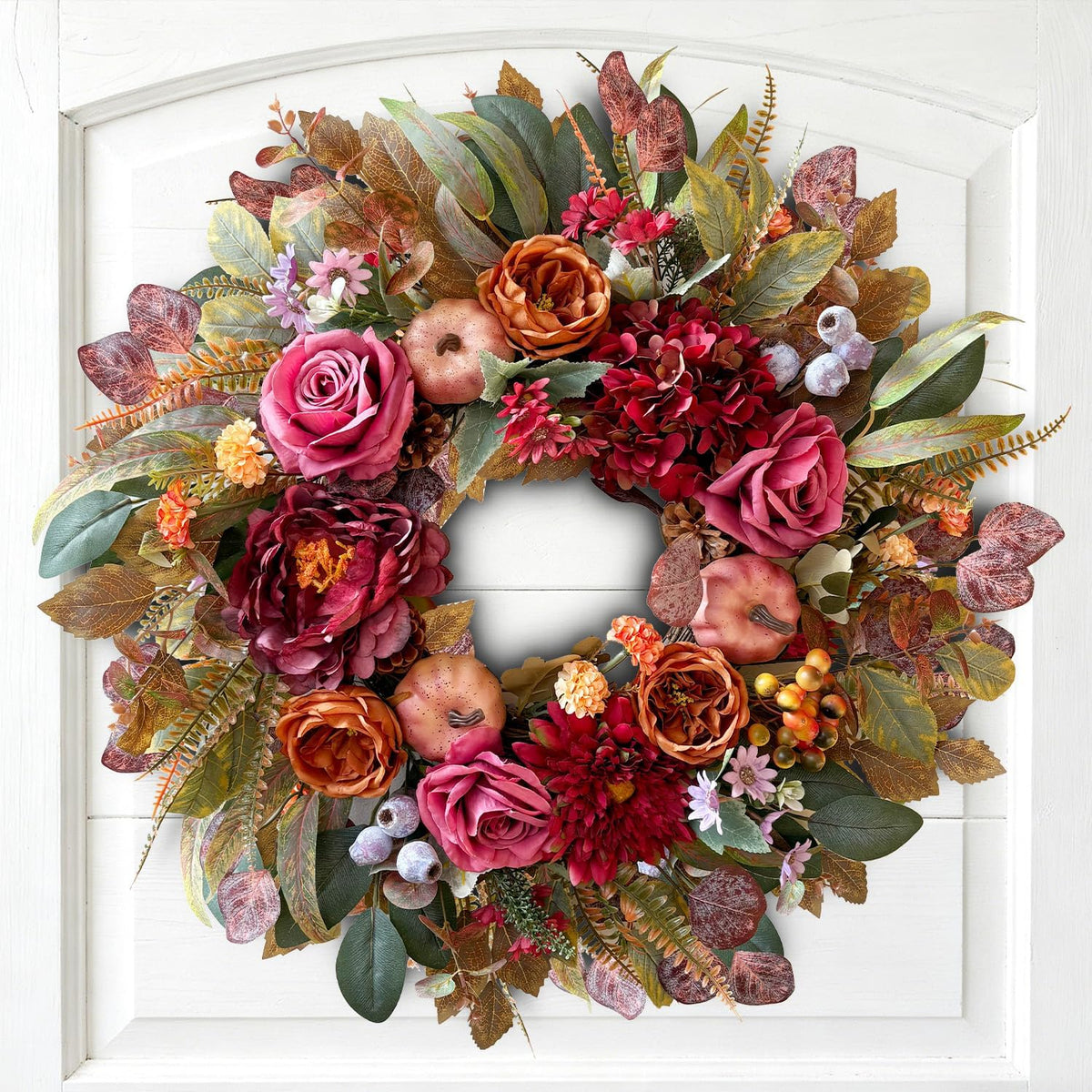 24 Inch Fall Floral Front Door Wreath Farmhouse Harvest Decor