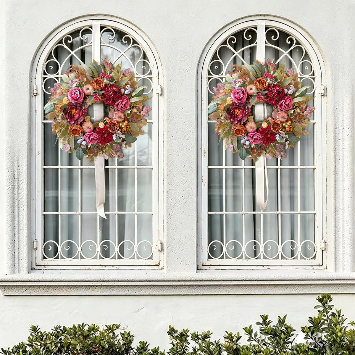 24 Inch Fall Floral Front Door Wreath Farmhouse Harvest Decor