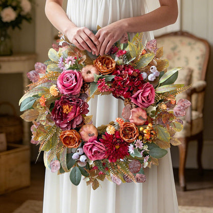 24 Inch Fall Floral Front Door Wreath Farmhouse Harvest Decor