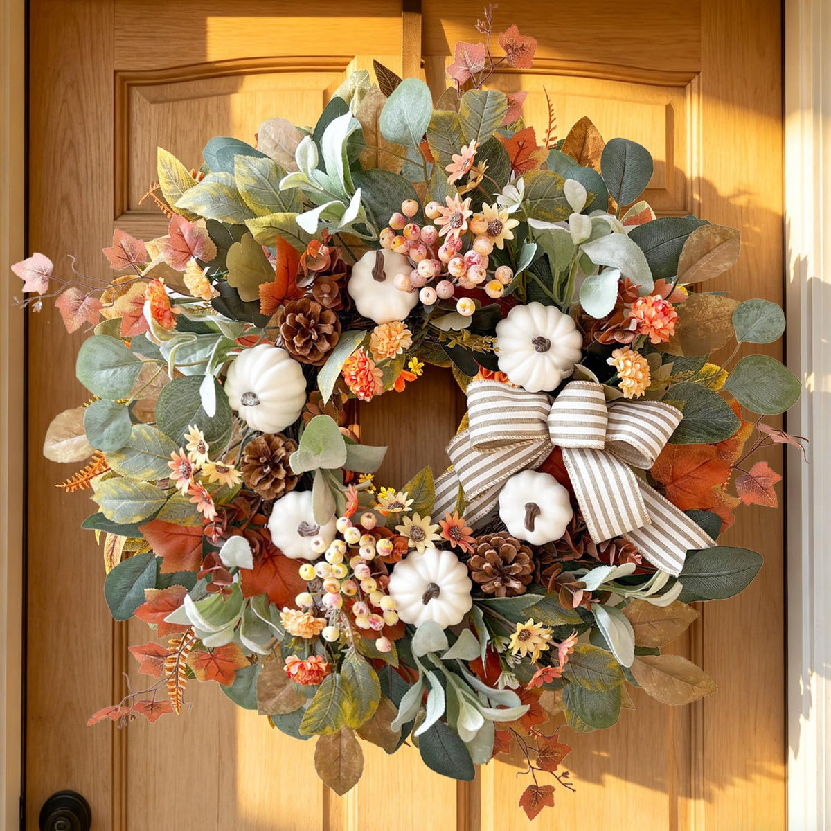 24 Inch Fall Floral Front Door Wreath Farmhouse Harvest Decor