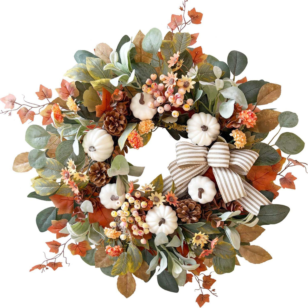 24 Inch Fall Floral Front Door Wreath Farmhouse Harvest Decor