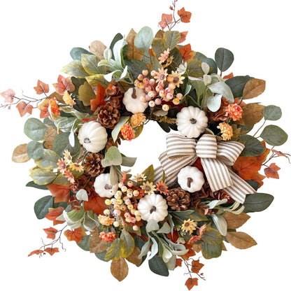 24 Inch Fall Floral Front Door Wreath Farmhouse Harvest Decor