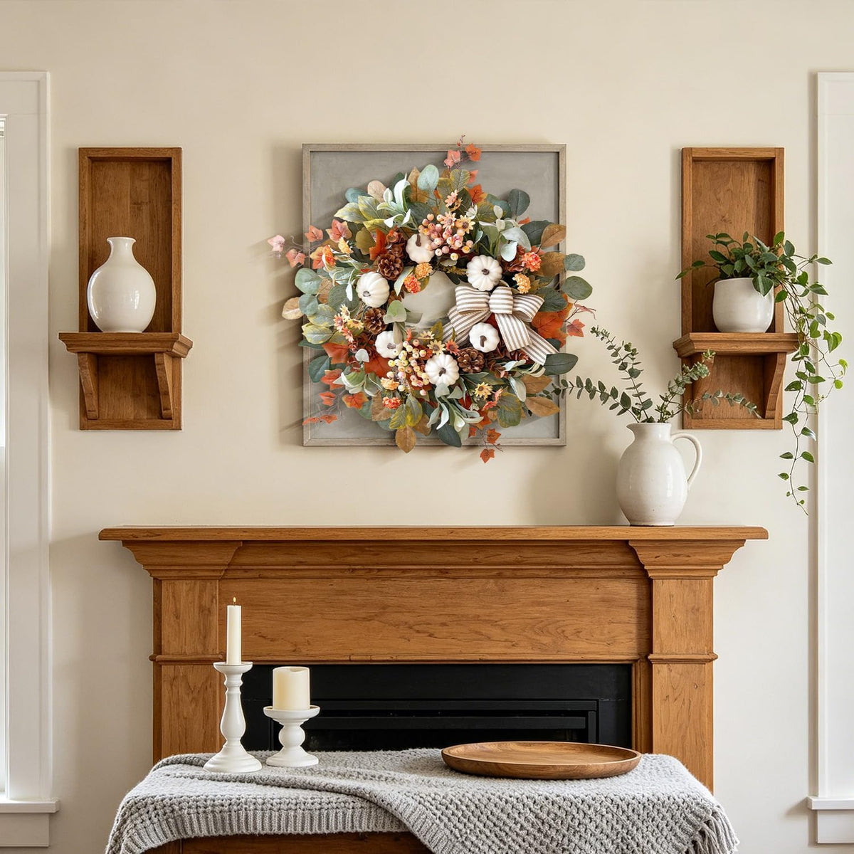 24 Inch Fall Floral Front Door Wreath Farmhouse Harvest Decor