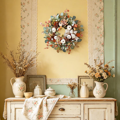 24 Inch Fall Floral Front Door Wreath Farmhouse Harvest Decor