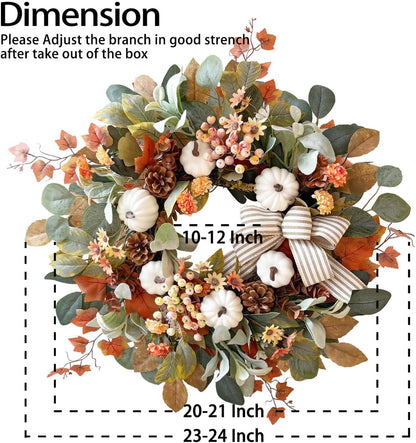 24 Inch Fall Floral Front Door Wreath Farmhouse Harvest Decor