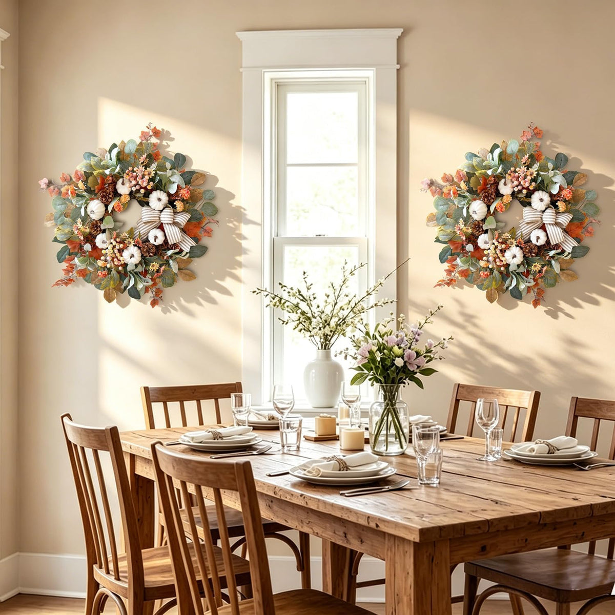24 Inch Fall Floral Front Door Wreath Farmhouse Harvest Decor