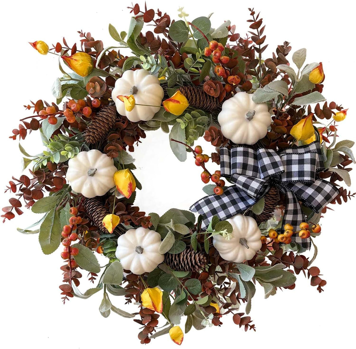 24 Inch Fall Floral Front Door Wreath Farmhouse Harvest Decor