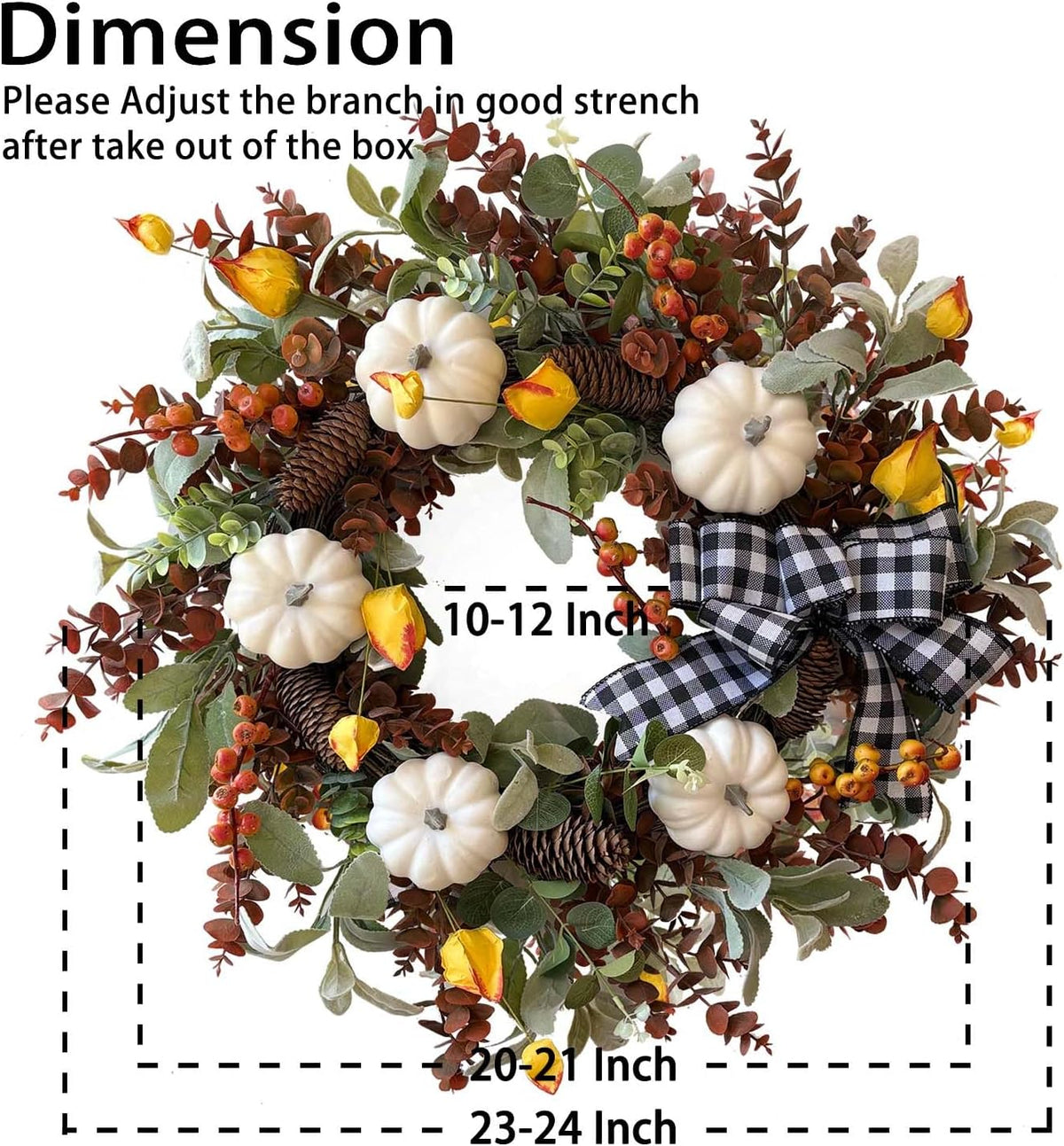 24 Inch Fall Floral Front Door Wreath Farmhouse Harvest Decor