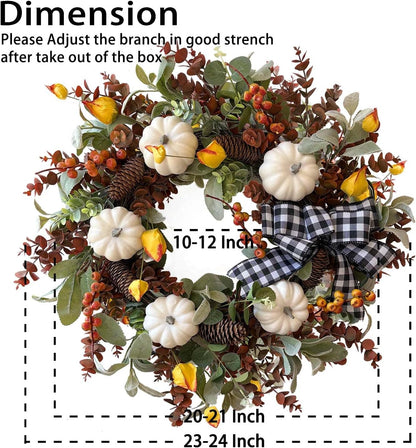 24 Inch Fall Floral Front Door Wreath Farmhouse Harvest Decor