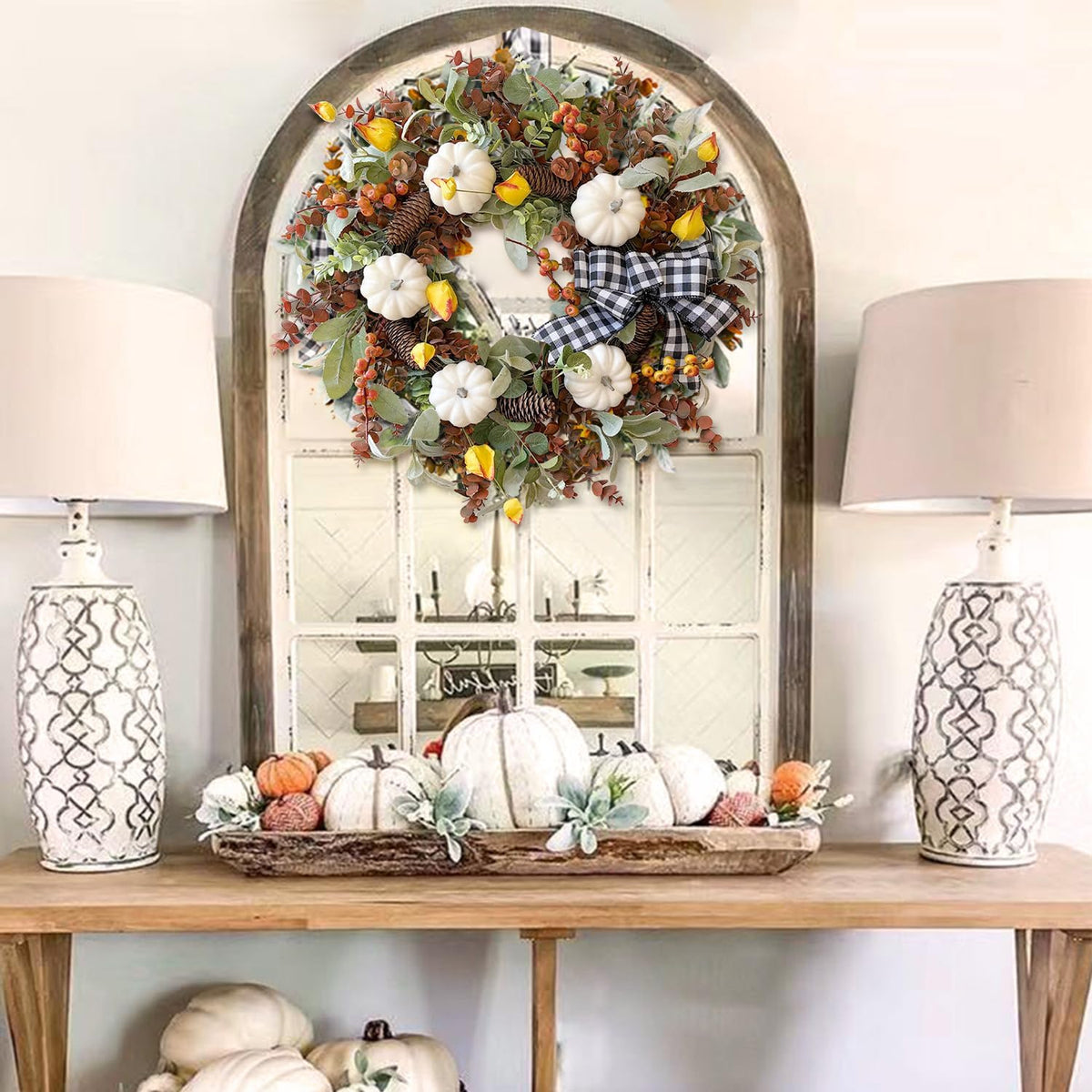 24 Inch Fall Floral Front Door Wreath Farmhouse Harvest Decor