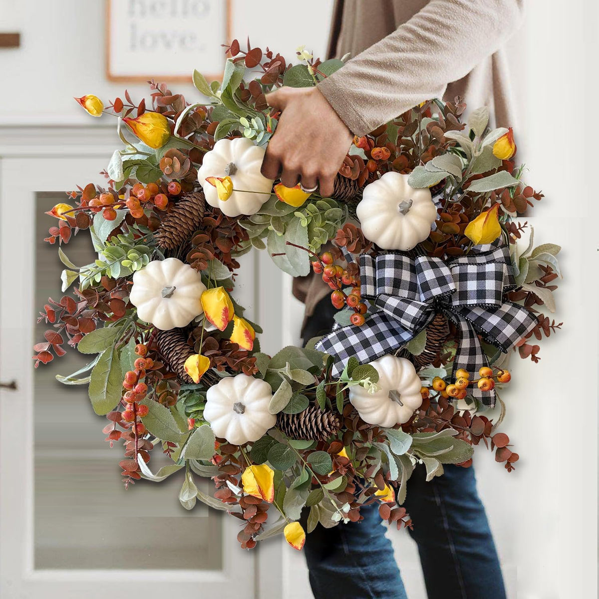 24 Inch Fall Floral Front Door Wreath Farmhouse Harvest Decor