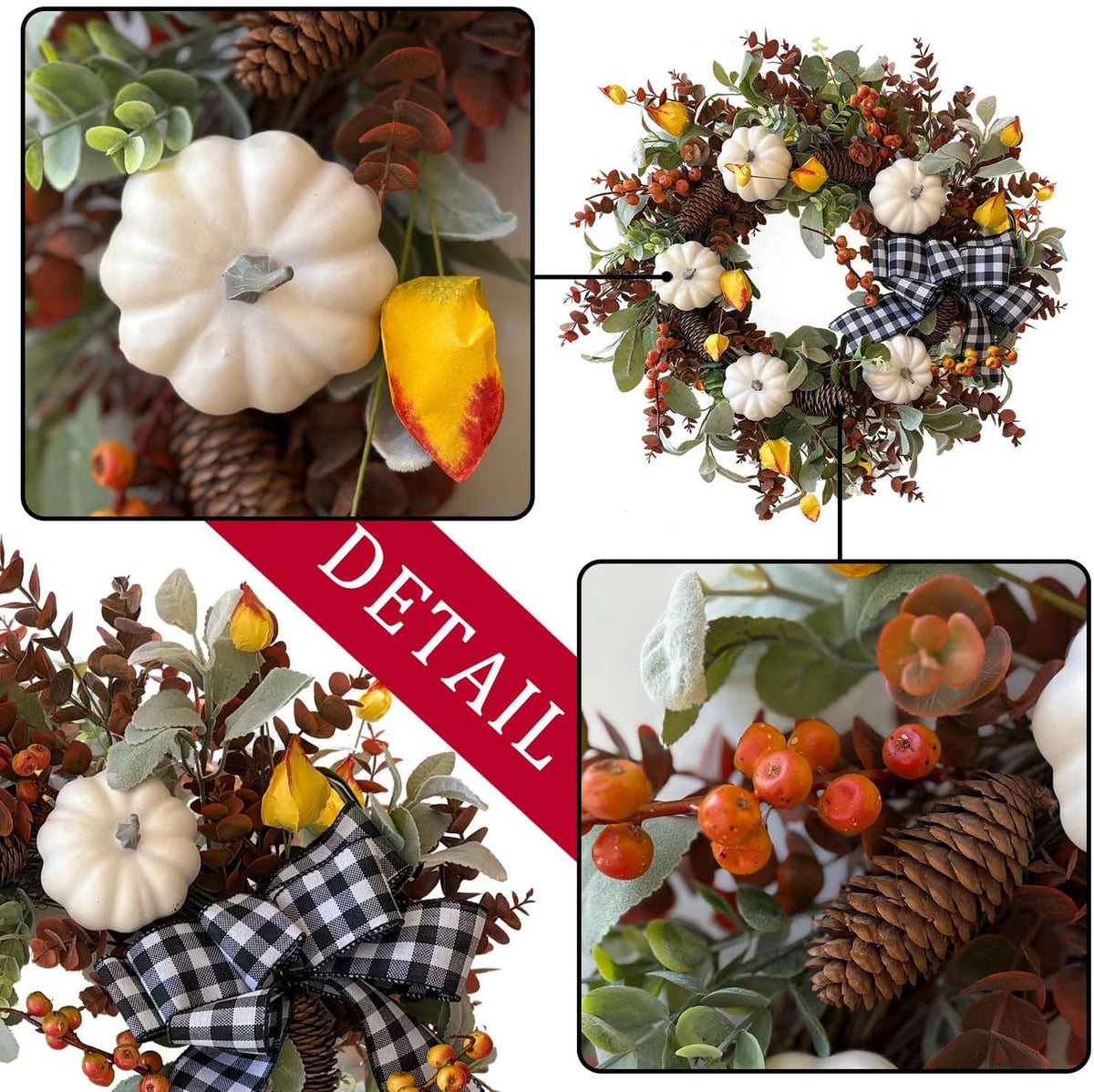 24 Inch Fall Floral Front Door Wreath Farmhouse Harvest Decor