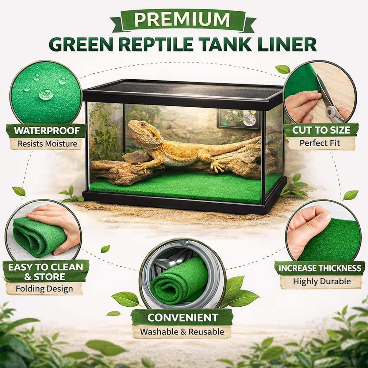47" x 24" Large Reptile Carpet Terrarium Liner Bedding Reptile Substrate Mat Tank Accessories for Bearded Dragon Snake Lizard Tortoise Leopard Gecko (Grey)