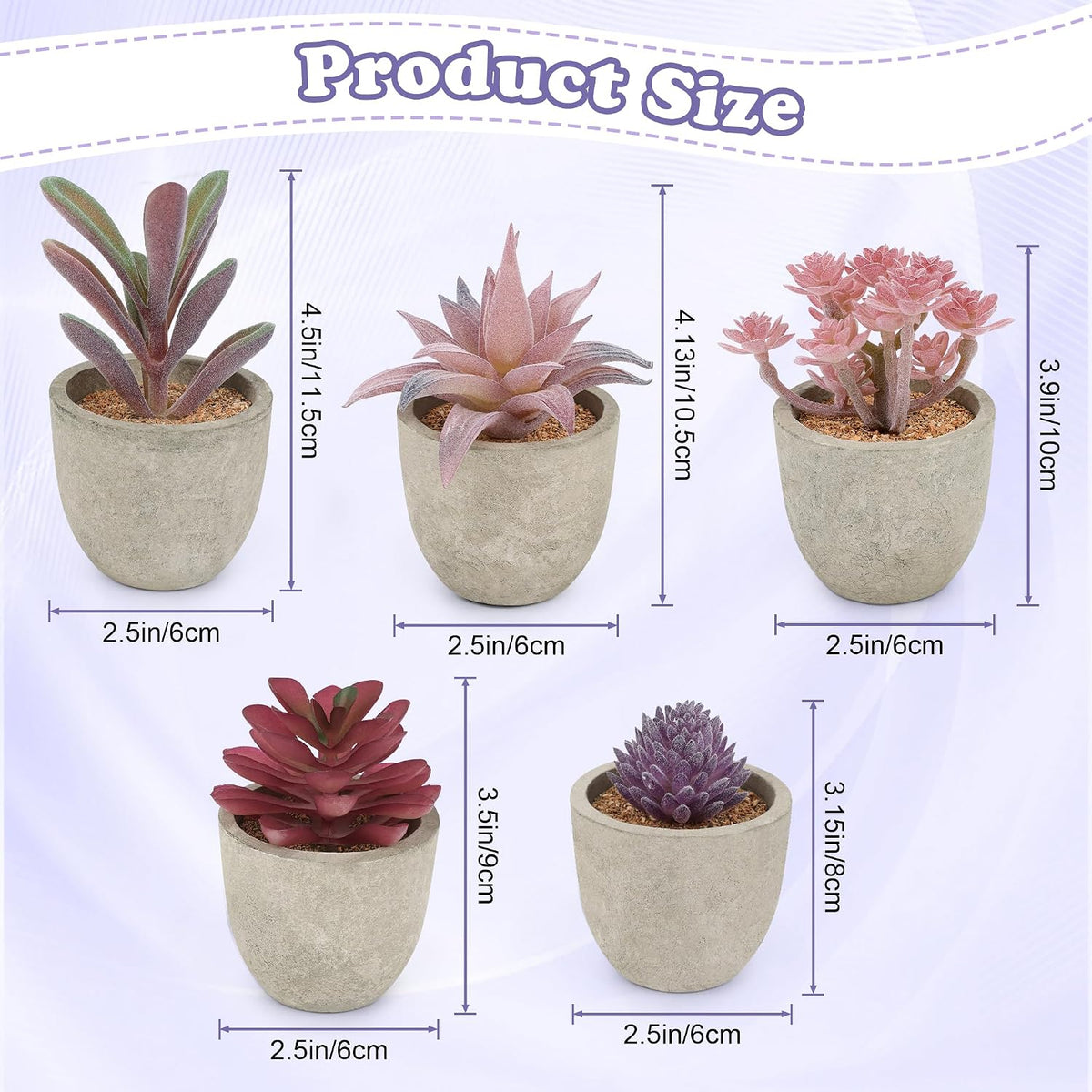 Artificial Succulent Plants Potted, Artificial Plants Indoor, 5 PCS