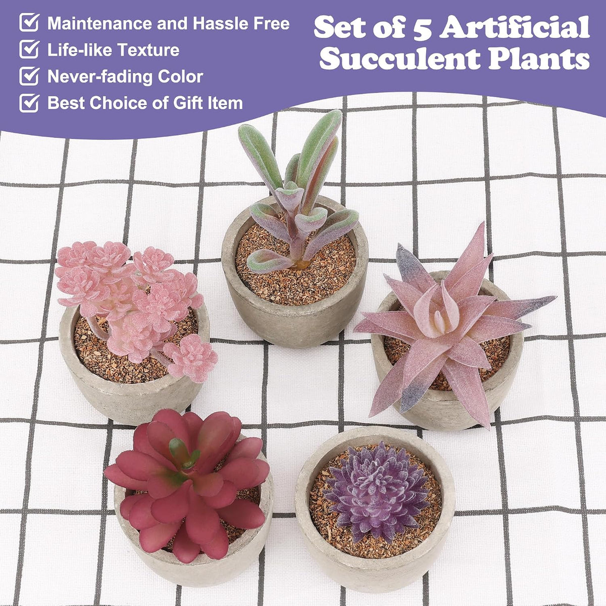 Artificial Succulent Plants Potted, Artificial Plants Indoor, 5 PCS