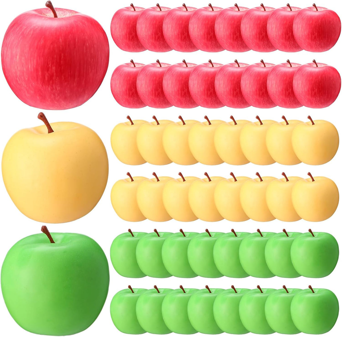 48 Pcs Red Green Yellow Artificial Apples Fake Plastic Fruit Bulk
