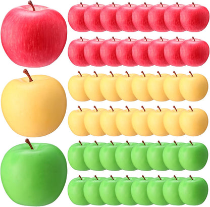 48 Pcs Red Green Yellow Artificial Apples Fake Plastic Fruit Bulk