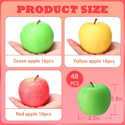 48 Pcs Red Green Yellow Artificial Apples Fake Plastic Fruit Bulk