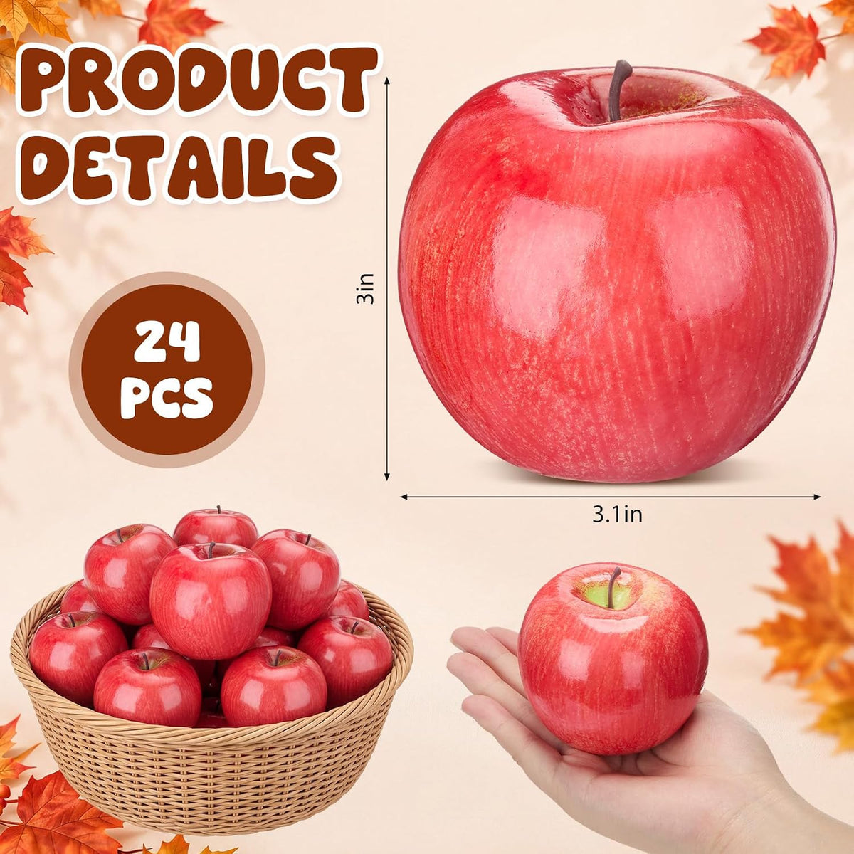 48 Pcs Red Green Yellow Artificial Apples Fake Plastic Fruit Bulk