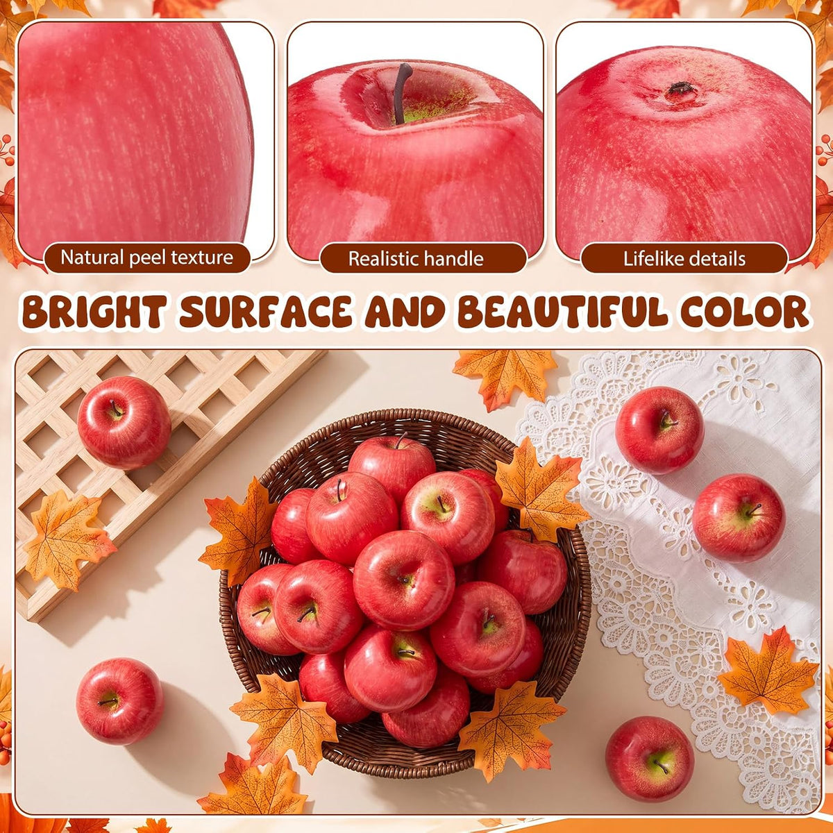 48 Pcs Red Green Yellow Artificial Apples Fake Plastic Fruit Bulk