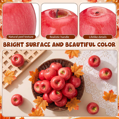 48 Pcs Red Green Yellow Artificial Apples Fake Plastic Fruit Bulk