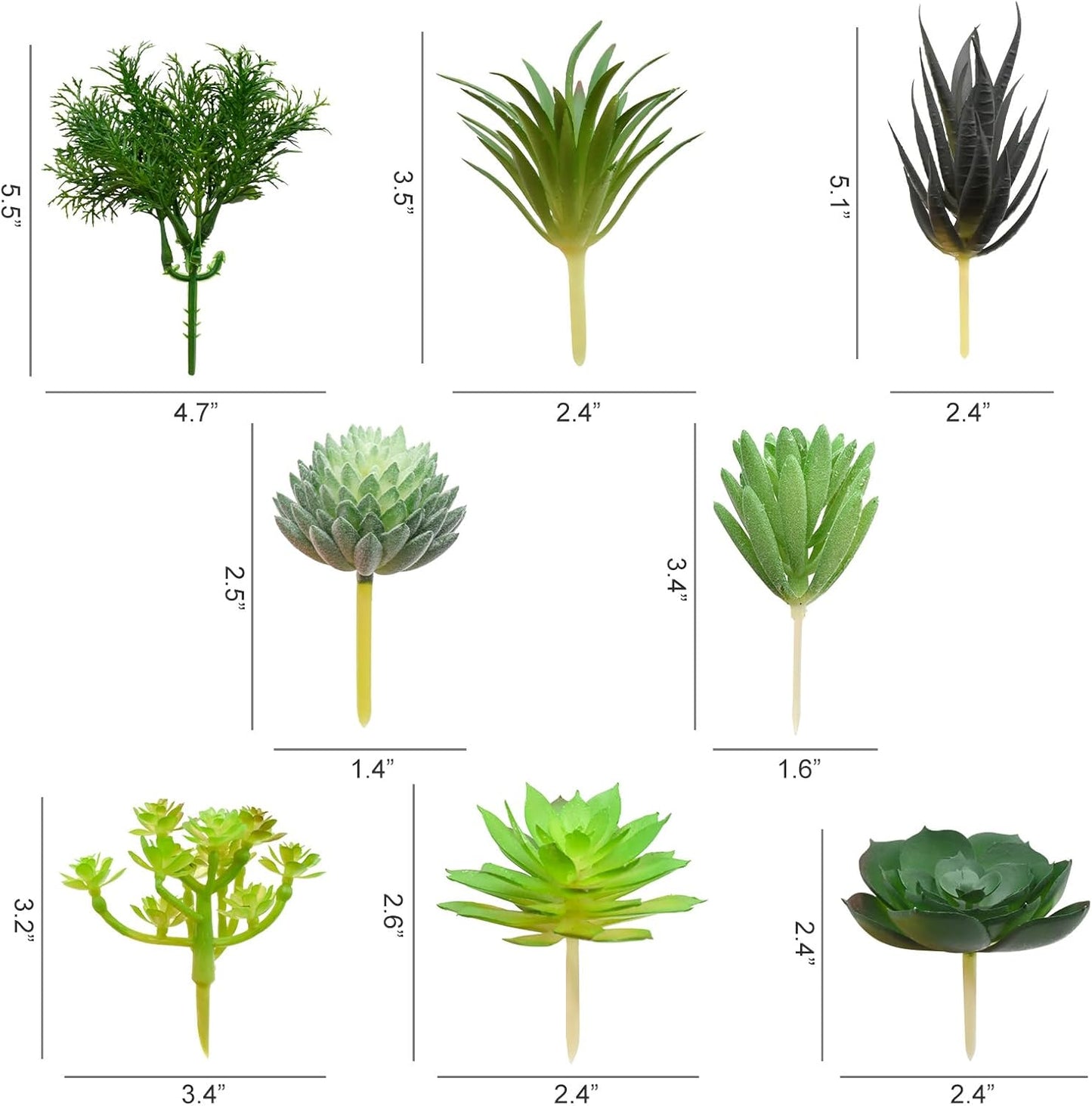 8 Pack Artificial Green Succulents Plants, Unpotted Fake Plants with Small Cactus and Echeveria for Floral Arrangements, Wreaths, and Indoor Outdoor Home Garden Décor