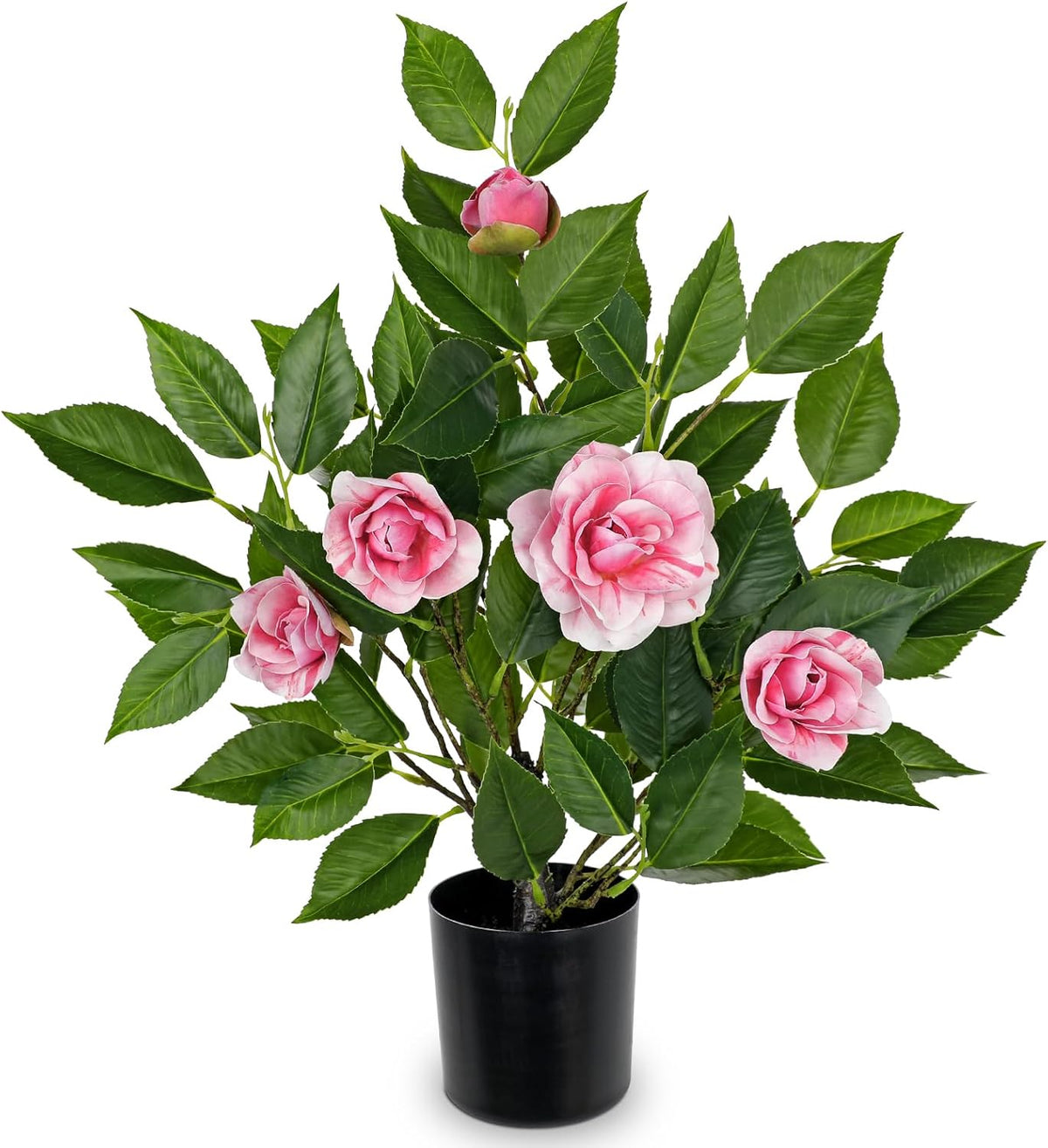 Small Artificial Camellia Roses Potted - 17.7" White Faux Camellia Rose Mini Tree Fake Flower Plant Artificial Plants & Flowers Indoor with Planter for Home Office Living Room Porch Arrangement Decor