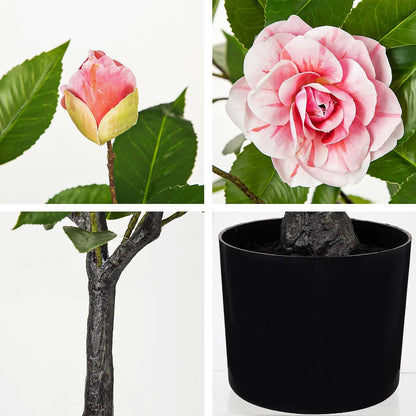 Small Artificial Camellia Roses Potted - 17.7" White Faux Camellia Rose Mini Tree Fake Flower Plant Artificial Plants & Flowers Indoor with Planter for Home Office Living Room Porch Arrangement Decor
