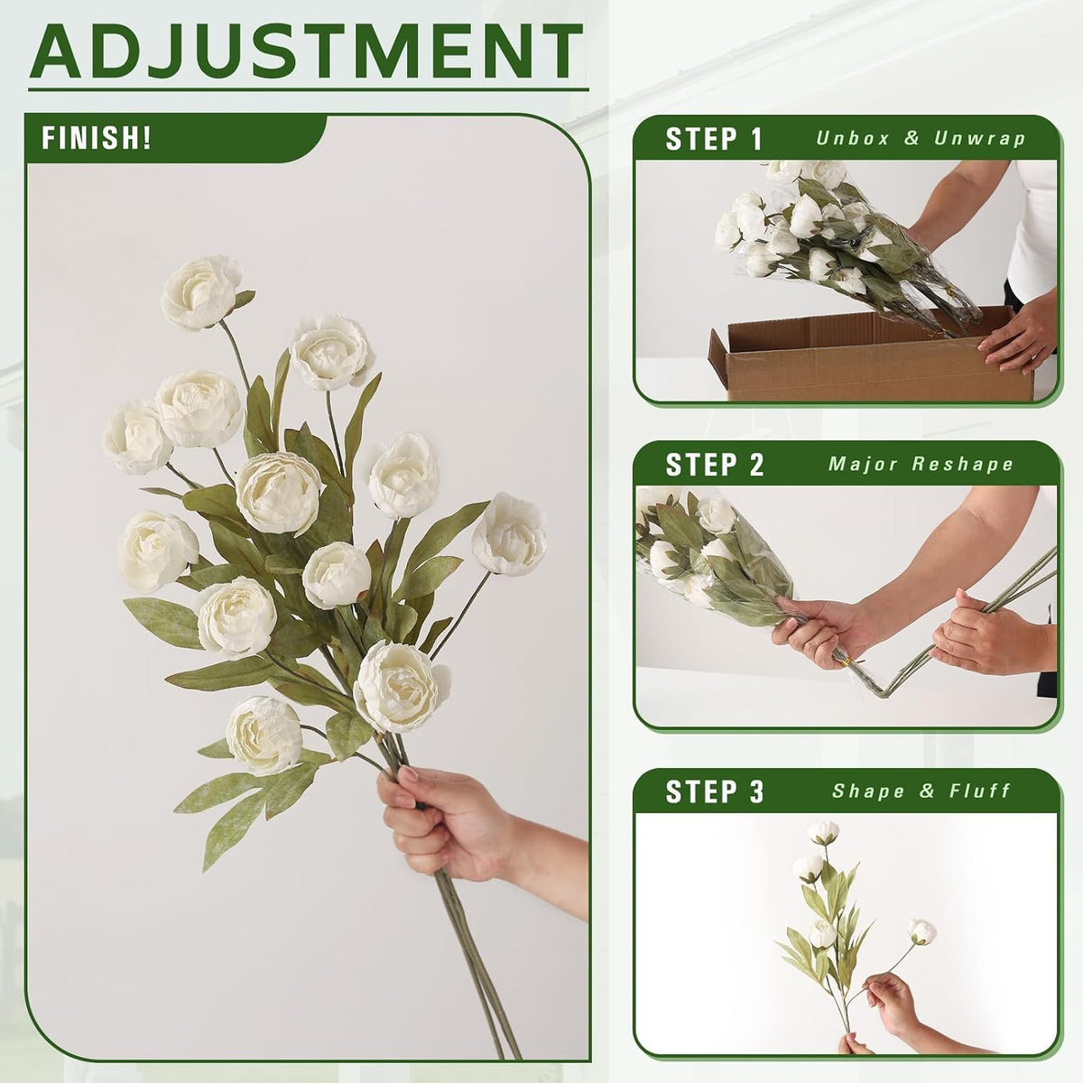6 Pcs 27" Artificial Peony Silk Flower Stems for Vase Decor(Cream)