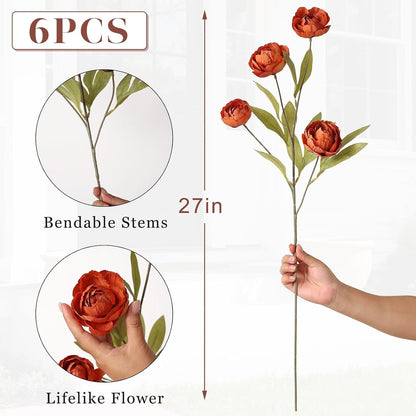 6 Pcs 27" Artificial Peony Silk Flower Stems for Vase Decor(Cream)