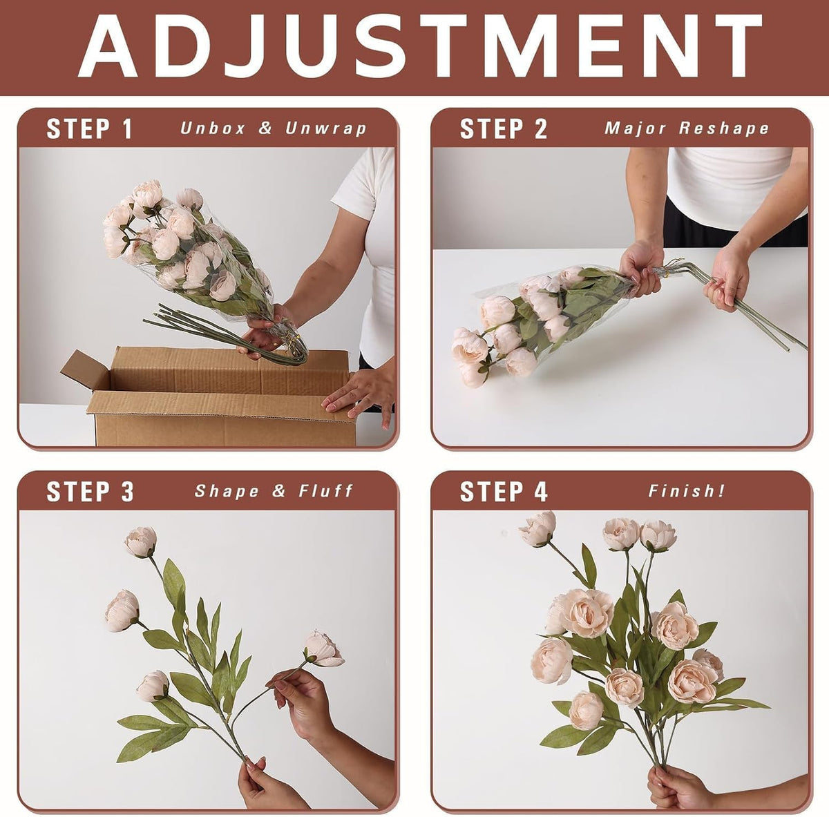 6 Pcs 27" Artificial Peony Silk Flower Stems for Vase Decor(Cream)