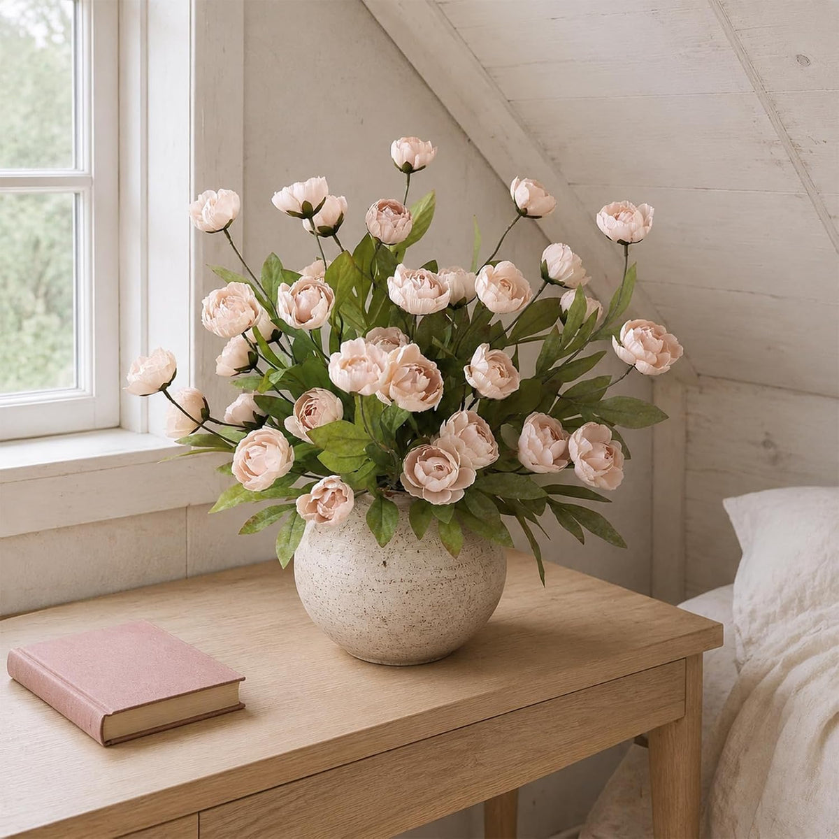 6 Pcs 27" Artificial Peony Silk Flower Stems for Vase Decor(Cream)