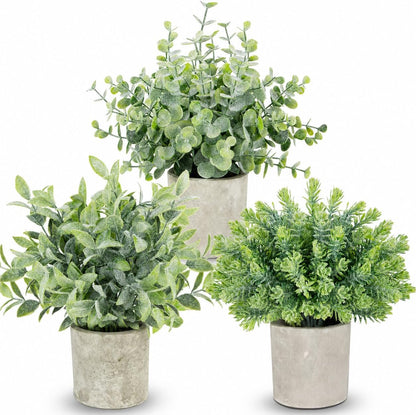 3 Pack Small Fake Plants, Mini Potted Artificial Greenery Plants for Indoor | Desk Plant Eucalyptus Rosemary for Home Office Table Shelf Farmhouse Bathroom Decor (Sage Green)