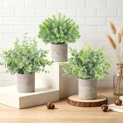 3 Pack Small Fake Plants, Mini Potted Artificial Greenery Plants for Indoor | Desk Plant Eucalyptus Rosemary for Home Office Table Shelf Farmhouse Bathroom Decor (Sage Green)