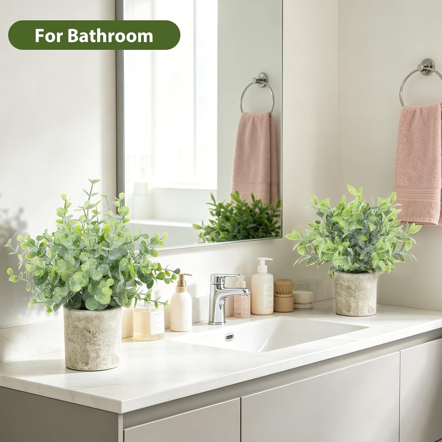 3 Pack Small Fake Plants, Mini Potted Artificial Greenery Plants for Indoor | Desk Plant Eucalyptus Rosemary for Home Office Table Shelf Farmhouse Bathroom Decor (Sage Green)