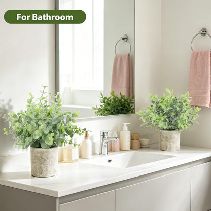 3 Pack Small Fake Plants, Mini Potted Artificial Greenery Plants for Indoor | Desk Plant Eucalyptus Rosemary for Home Office Table Shelf Farmhouse Bathroom Decor (Sage Green)