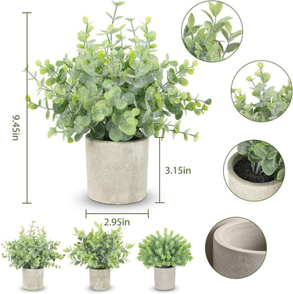 3 Pack Small Fake Plants, Mini Potted Artificial Greenery Plants for Indoor | Desk Plant Eucalyptus Rosemary for Home Office Table Shelf Farmhouse Bathroom Decor (Sage Green)