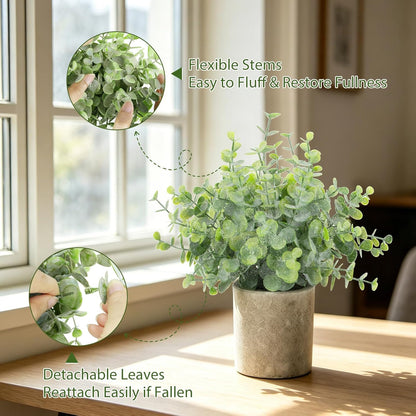 3 Pack Small Fake Plants, Mini Potted Artificial Greenery Plants for Indoor | Desk Plant Eucalyptus Rosemary for Home Office Table Shelf Farmhouse Bathroom Decor (Sage Green)