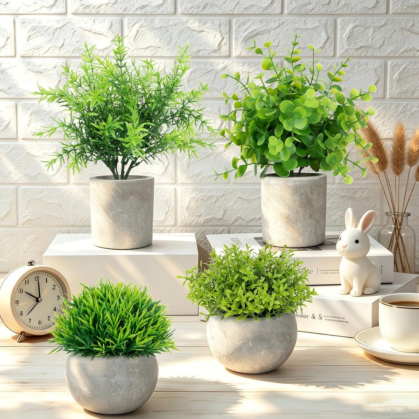 3 Pack Small Fake Plants, Mini Potted Artificial Greenery Plants for Indoor | Desk Plant Eucalyptus Rosemary for Home Office Table Shelf Farmhouse Bathroom Decor (Sage Green)