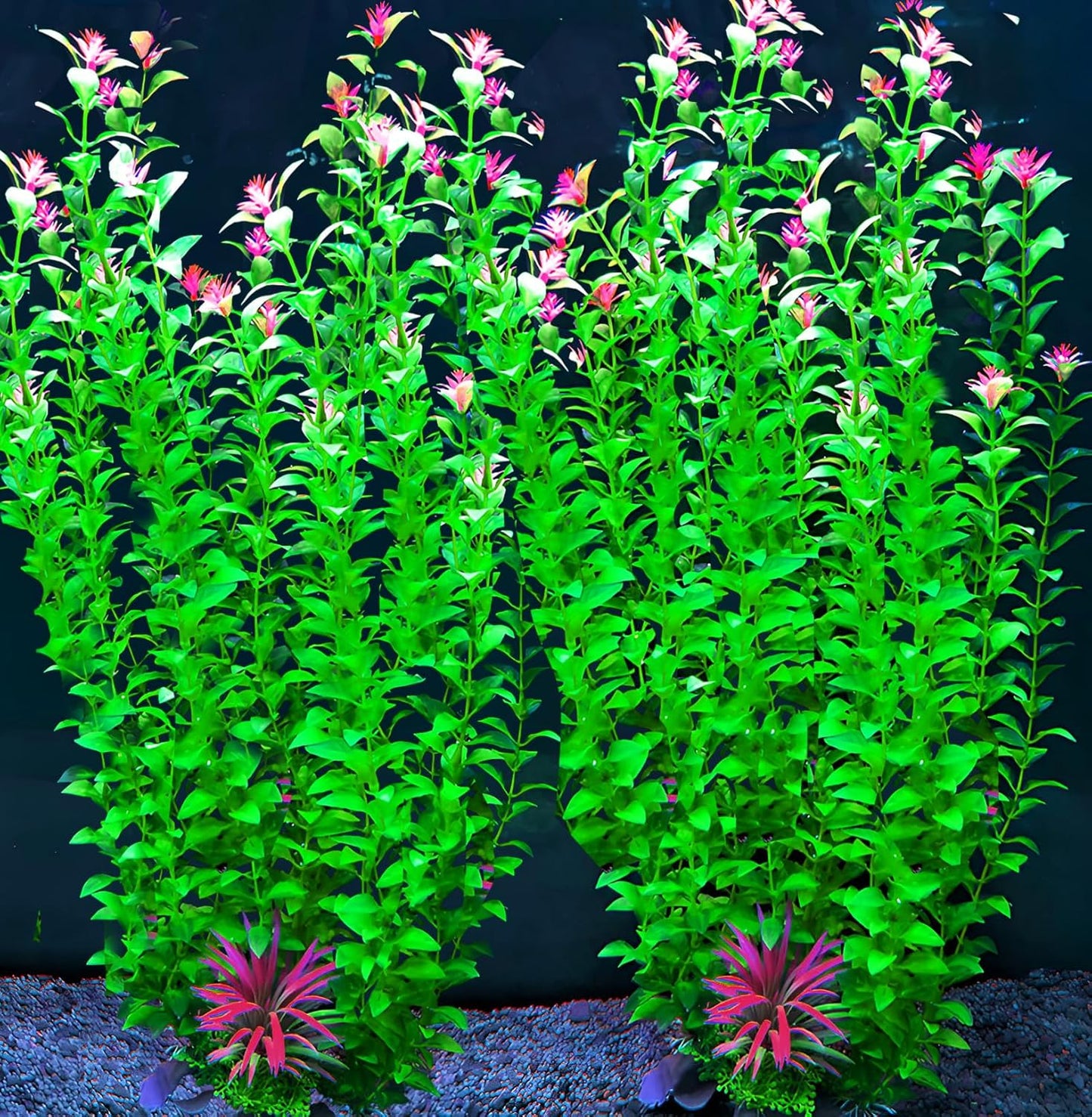 2 pcs Aquarium Decor Plants 21 Inches Extra Large Artificial Plastic Fish Tank Plants with Flowers, Tall Fish Tank Decoration for Betta Fish Tank