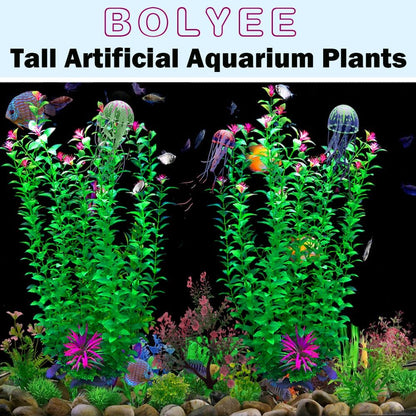 2 pcs Aquarium Decor Plants 21 Inches Extra Large Artificial Plastic Fish Tank Plants with Flowers, Tall Fish Tank Decoration for Betta Fish Tank