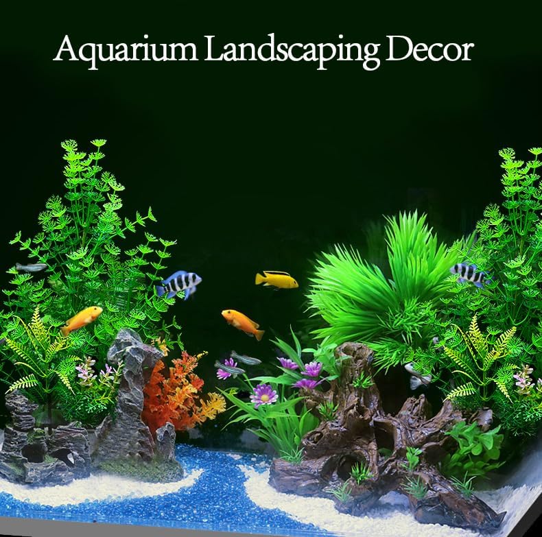 2 pcs Aquarium Decor Plants 21 Inches Extra Large Artificial Plastic Fish Tank Plants with Flowers, Tall Fish Tank Decoration for Betta Fish Tank