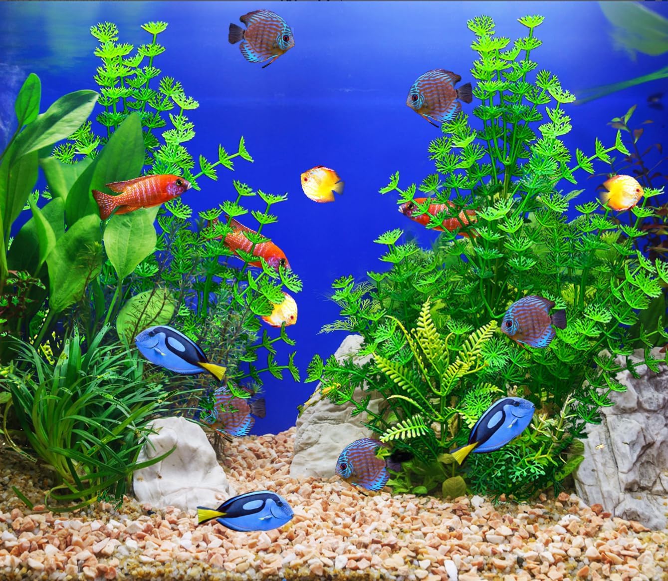 2 pcs Aquarium Decor Plants 21 Inches Extra Large Artificial Plastic Fish Tank Plants with Flowers, Tall Fish Tank Decoration for Betta Fish Tank