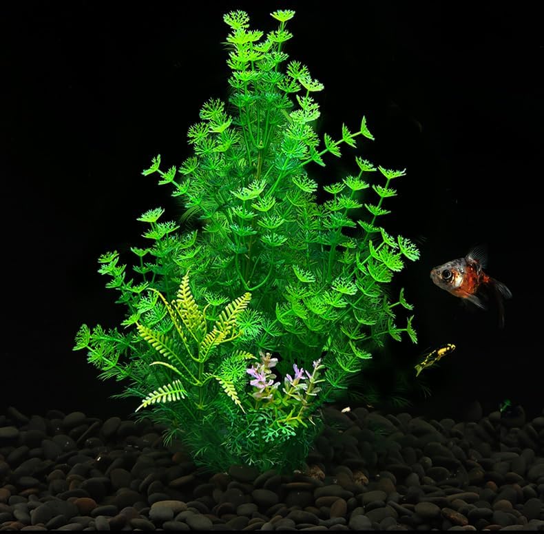 2 pcs Aquarium Decor Plants 21 Inches Extra Large Artificial Plastic Fish Tank Plants with Flowers, Tall Fish Tank Decoration for Betta Fish Tank