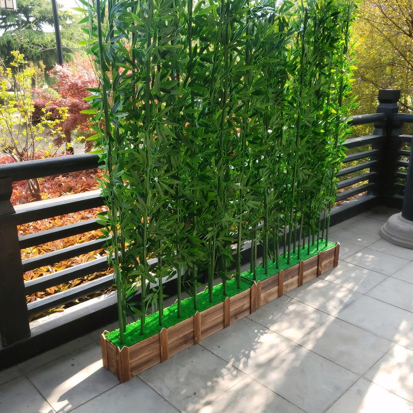 Artificial Bamboo Privacy Screen - 39in Solid Wood Base with 16 Thick Faux Stalks & Panda Decor - UV Resistant Tall Fake Plant for Indoor Outdoor Patio Divider - Dense Leaves (Green, 4FT/1.2M)