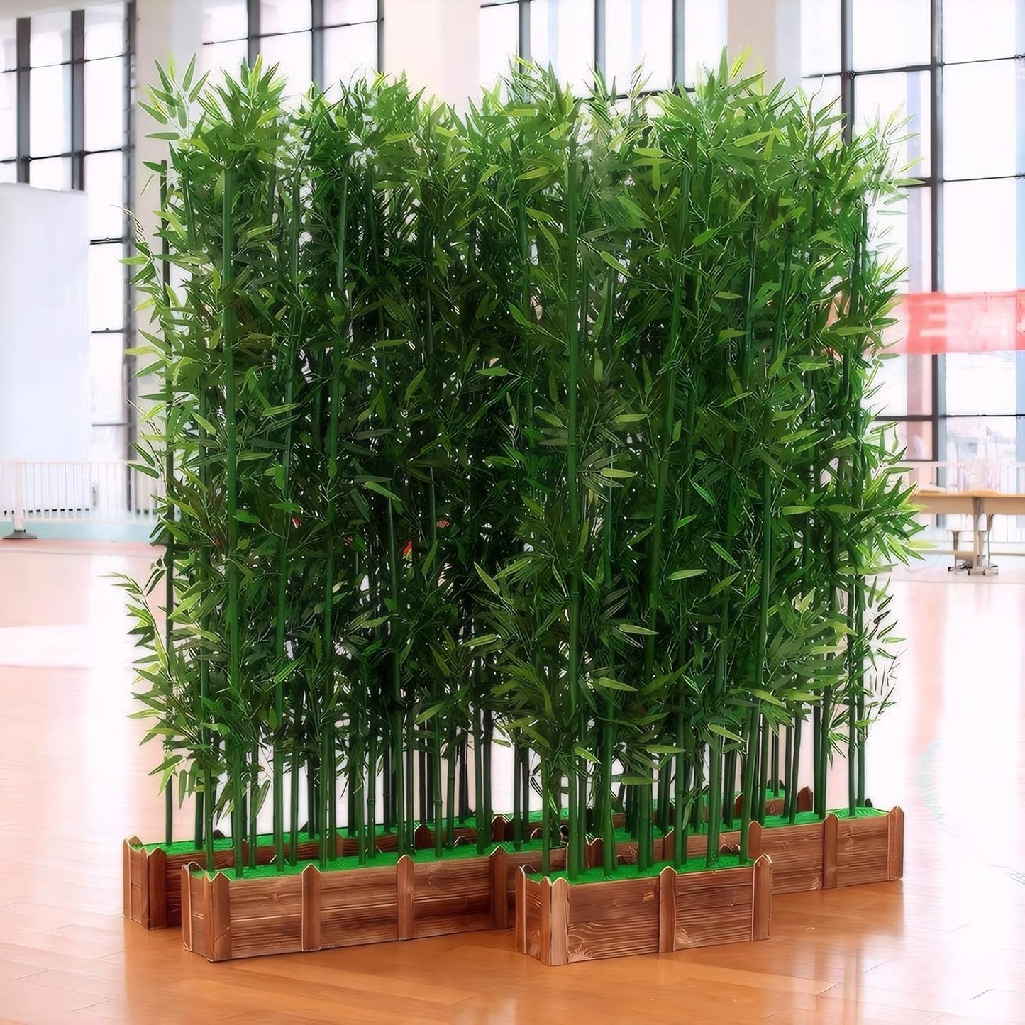 Artificial Bamboo Privacy Screen - 39in Solid Wood Base with 16 Thick Faux Stalks & Panda Decor - UV Resistant Tall Fake Plant for Indoor Outdoor Patio Divider - Dense Leaves (Green, 4FT/1.2M)