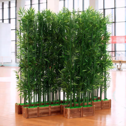 Artificial Bamboo Privacy Screen - 39in Solid Wood Base with 16 Thick Faux Stalks & Panda Decor - UV Resistant Tall Fake Plant for Indoor Outdoor Patio Divider - Dense Leaves (Green, 4FT/1.2M)