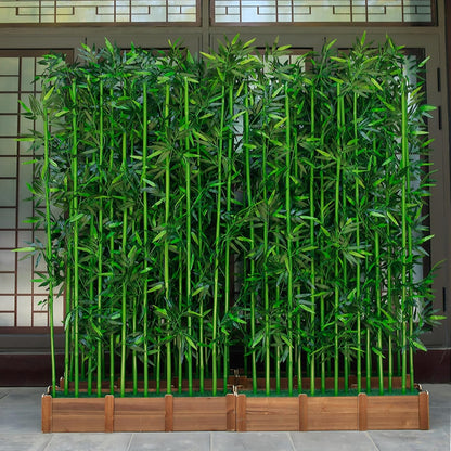 Artificial Bamboo Privacy Screen - 39in Solid Wood Base with 16 Thick Faux Stalks & Panda Decor - UV Resistant Tall Fake Plant for Indoor Outdoor Patio Divider - Dense Leaves (Green, 4FT/1.2M)